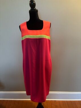 Bahari Sleeveless Colorblock Midi Dress in Coral, Lime & Fuchsia